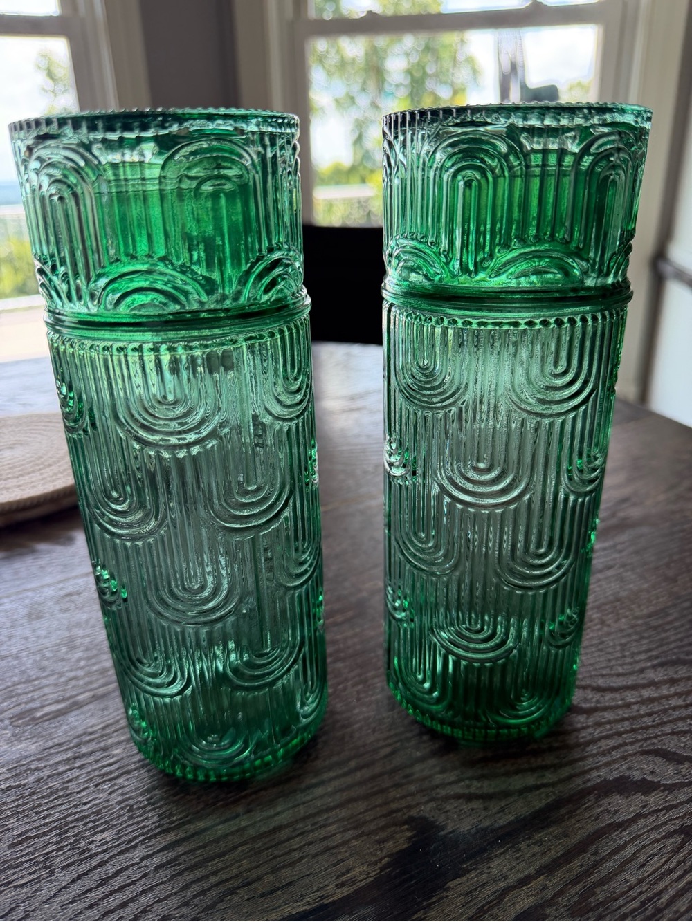 Green Textured Glass Vase - Decorative Home Accent